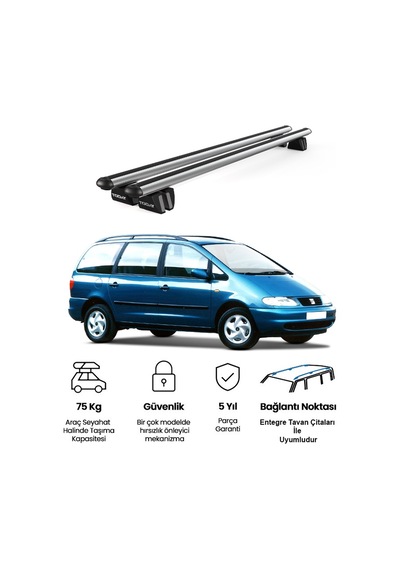 Pençe Seat Alhambra Ara Atkı 1996-2000 Uyumlu Gri Ara Atkı Port Bagaj Tavan Barı