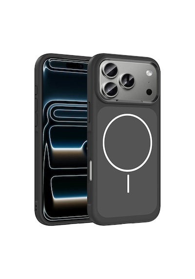 Apple Uyumlu iPhone 17 Pro Max Kılıf M-safe Şarj Özellikli Metal Kamera Çerçeveli Sanremo Silikon Kılıf Siyah