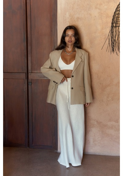 Mai Studios Co. Brenna Bej Keten Blazer Bej