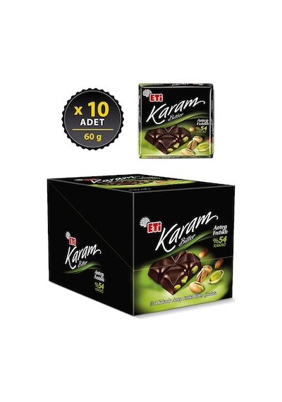 Eti Karam %54 Kakaolu Antep Fıstıklı Bitter Çikolata 10 x 60 G