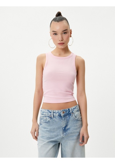 Koton Basic Crop Atlet Bisiklet Yaka Pamuklu Ribanalı Pembe 4sal30089ık 4SAL30089IK274