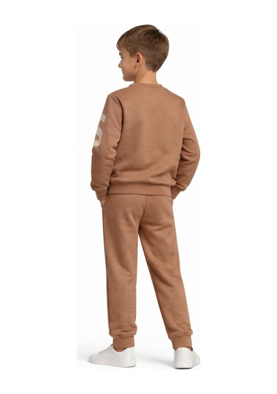 Baglan Erkek Çocuk Önü Baskılı Sweatshirt Ve Eşofman Alt Takım Bgl-st05250 Camel