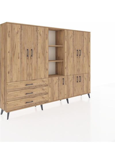 Arges Dolap 11 Raflı 3 Çekmeceli 7 Kapaklı 220x30x163 Çam-çam Çam-çam