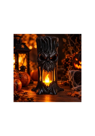 Eriyen Hayalet Led Mumlu Lamba 15 Cm - Dekoratif Halloween Gece Lambası Siyah Siyah