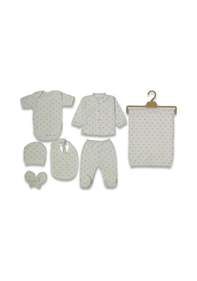 Yağmur Giyim Juuta Kalpli Raporlu %100 Pamuk 7 Parça Kız Bebek Hastane Çıkışı Seti 7272 LİLA