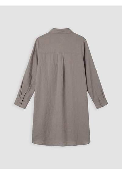 Lcw Everyday Gri Oversize %100 Keten Kadın Gömlek Tunik