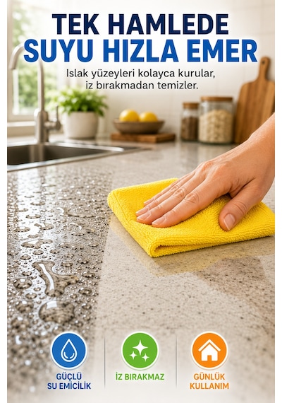 Sarı 3'lü Mikrofiber Temizlik Bezi 35x35 Cm Çok Amaçlı Mutfak Cam Banyo Silme Ve Kurulama Bezi