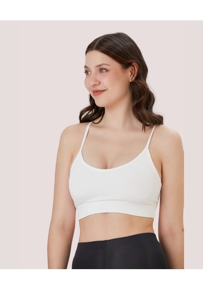 Aurafit Fitilli U Yaka İp Askılı Basic Büstiyer/croptop - 9027 Beyaz