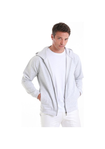 Hatemoğlu Gri Regular Fit Düz Pamuklu Fermuarlı Sweatshirt 34183024b001 420 Gri