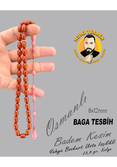 Muri Tesbih 23,8 Gr Yahya Bozkurt Kolye Osmanlı Bağa Badem Kesim 8x12mm