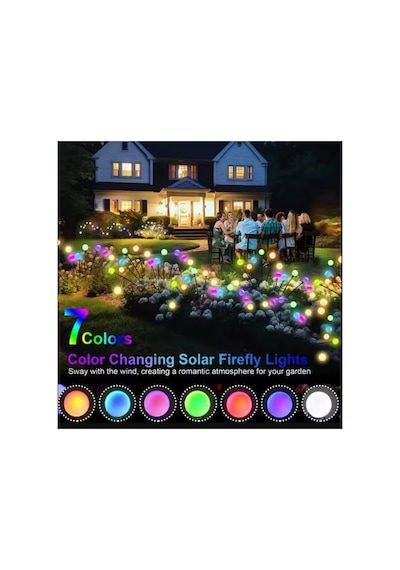 2 Adet Güneş Enerjili Rgb 8 Top Çok Renkli Ateş Böceği Led Bahçe Aydınlatma Solar Bahçe Süsü
