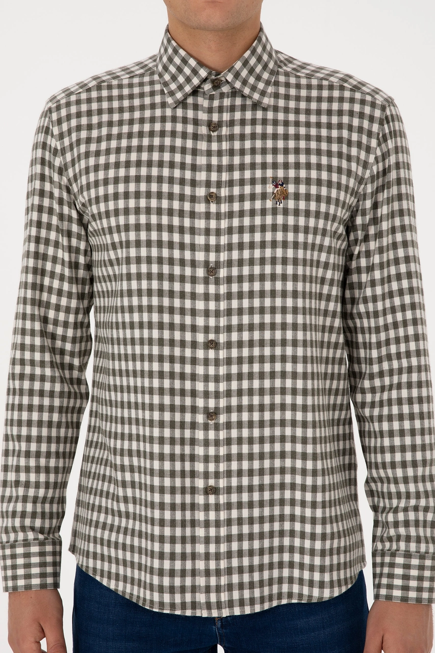 U.S. Polo Assn. Erkek Koyu Yeşil Uzun Kollu Kareli Gömlek 50316593-VR079