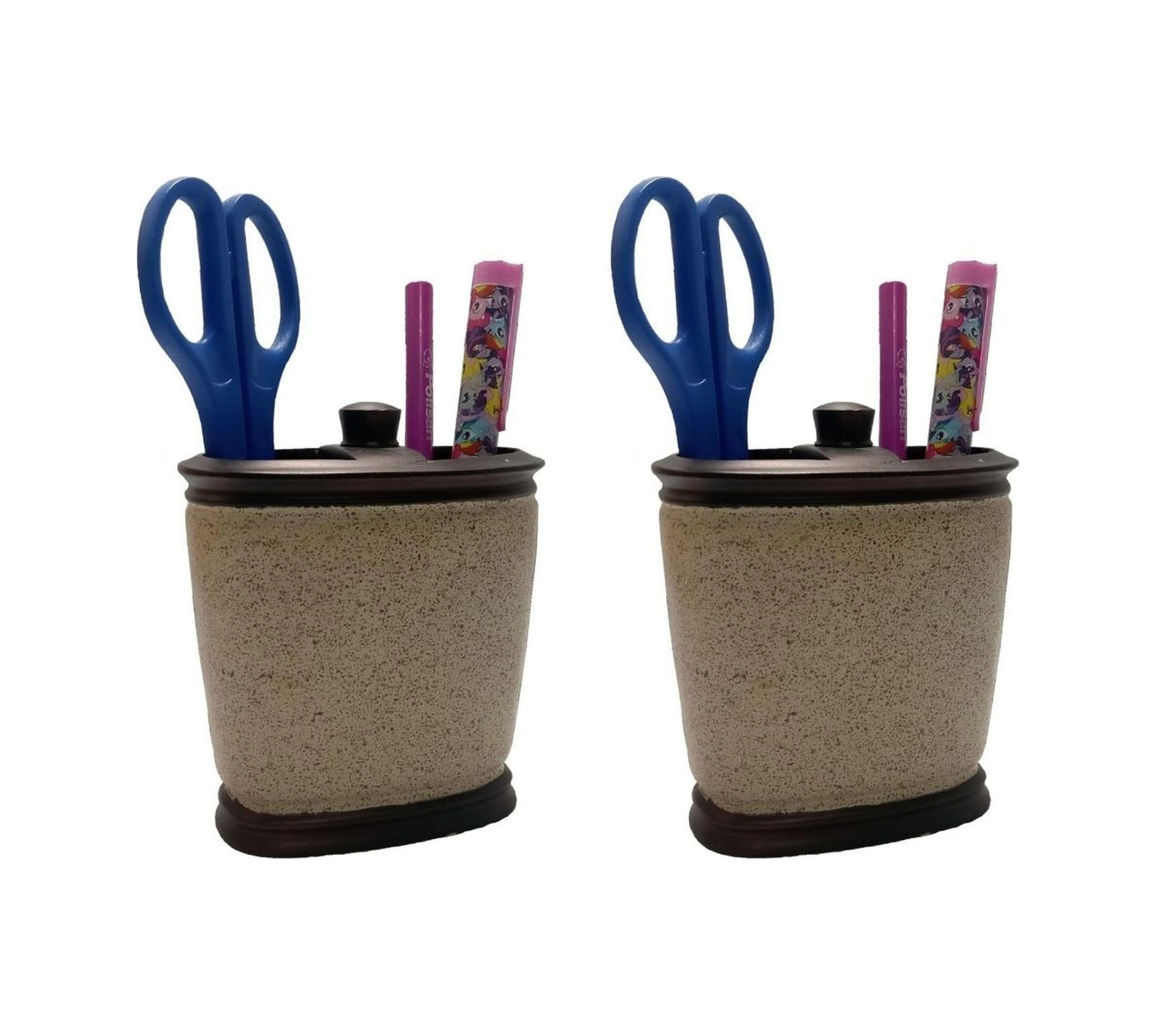 2 Adet Kalemlik Bronz Kumlu Poliresin Ofis Gereci 10x12x5cm Çok Renkli