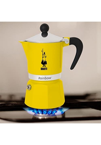 Rainbow: 6 Cups Ocak Üstü Espresso Pişirici - 250ml - Sarı Renk - Alüminyum Gövde - Patentli Güvenlik Valfi - Tü Genel