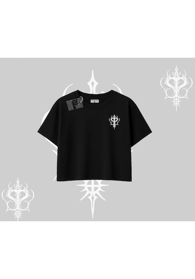 Tarzsokak Modern Kedi Temalı Arka Baskılı Oversize Crop Tshirt Siyah