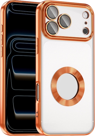 Apple     Uyumlu iPhone 17 Pro Max Kılıf Kamera Korumalı Logo Gösteren Zore Omega Kapak - Turuncu Turuncu