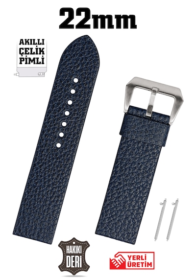22 mm Lacivert Floter Spor Hakiki Deri Saat  Kordonu Kayış Akıllı Pimli Rose Gold