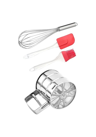 Tilbe Home 4'lü Un Eleği Basmalı Şeker Pudra Elek Çelik Yumurta Çırpıcısı Yumurta Fırçası Silikon Sp Metal