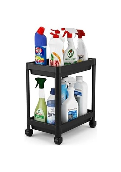 Orret Home 2 Katlı Tekerlekli Tezgah Altı Raf Organizer Düzenleyici Raf Ünitesi, Evye Altı Dolap İçi Düzenleyici, Mutfak Banyo Deterjanlık Şampuanlık Sebzelik,taşınabilir Saklama Rafı Siyah