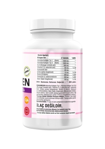 Type 1-3 Balık Kolajen Cla Biotin 180 Tablet Çinko Collagen Hyaluronic Acid