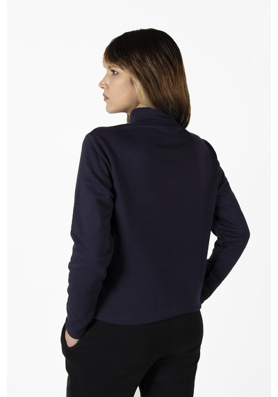 Kadın Lacivert Yarım Fermuarlı Basic Düz Renk Trend Sweatshirt Lacivert
