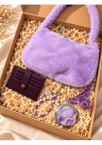 Elpida Bags Kadın Lila El Omuz Çantası Ve Aksesuar Hediye Seti Çanta, Kartlık, Cep Aynası, Toka Ve Charm Fuşya - Lila Elpida Bags Kadın Lila El Omuz Çantası Ve Aksesuar Hediye Seti Çanta, Kartlık, Cep Aynası, Toka Ve Charm Fuşya - Lila