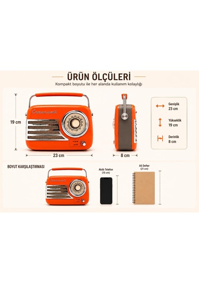 Retro Tasarımlı Bluetooth Fm Radyo - Havana Pembe