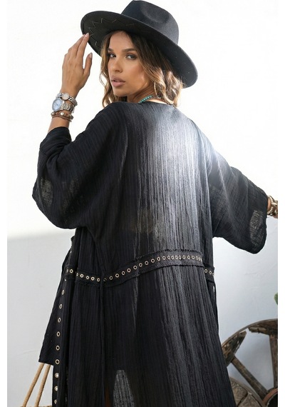 Kuşgözü İlmek Şerit Detaylı Püsküllü Bilekte Uzun Maxi Bohem Boho Plaj Tatil Doğal Kimono Kaftan Siyah Kuşgözü İlmek Şerit Detaylı Püsküllü Bilekte Uzun Maxi Bohem Boho Plaj Tatil Doğal Kimono Kaftan Siyah