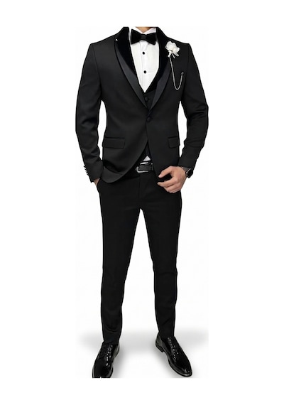 Modmen Damatlık Takım Elbise Smokin Slimfit Siyah
