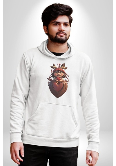 Çikolata Kız Kalbi Kadın Erkek Beyaz Kapüşonlu Sweatshirt Hoodie Beyaz