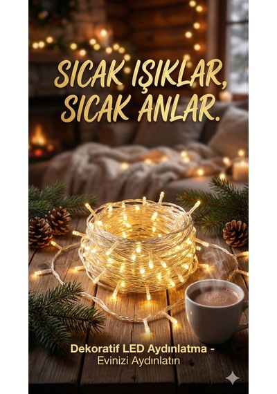 Yılbaşı Aydınlatması 100 Led Perde Hortum Sıcak Beyaz Işık - 10 Metre Dekoratif Şeffaf Kablolu Süs Çok Renkli 21603629