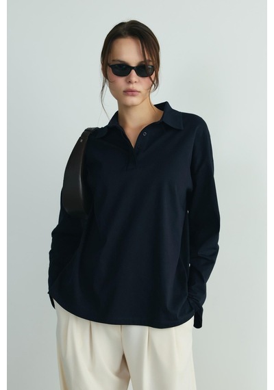 Suud Collection Lacivert Polo Yaka Oversize Tişört