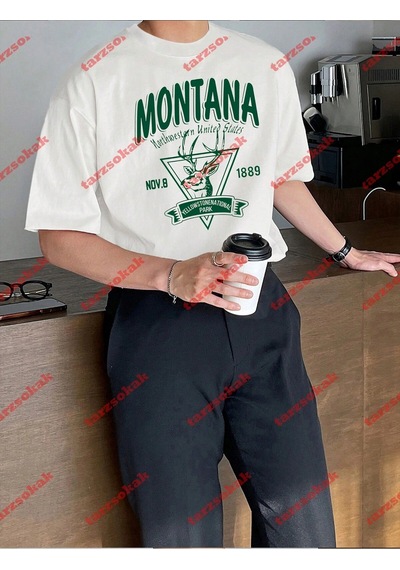 Startmore Unisex Montana Baskılı Tshirt Beyaz Beyaz
