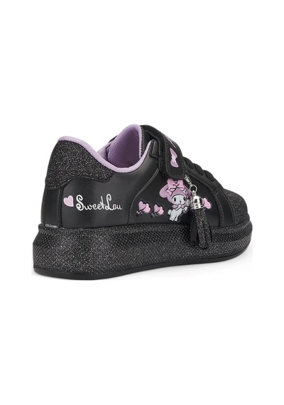 Günlük Kız Çocuk Sneaker Püskül Detaylı Oval Simli Burun Lastik Bağcıklı Cırtlı Spor Ayakkabı 3740 Siyah