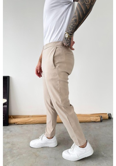 Bej Tensel Kumaş Regular Fit Pantolon