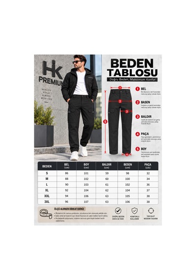 Hk Premium Erkek Haki Softshell Su Geçirmez Taktik Kargo Pantolon Moto Kurye & Outdoor Siyah