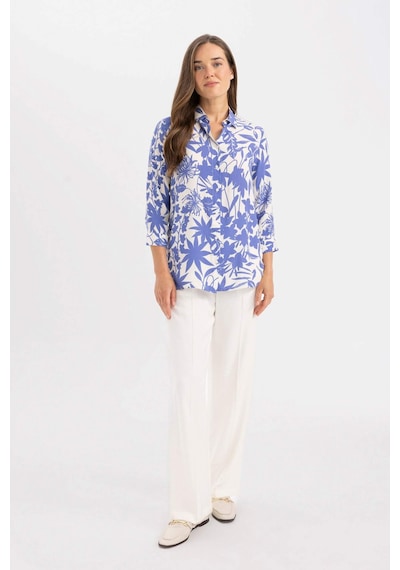Defacto Loose Fit Desenli Uzun Kollu Gömlek U3684AZ24SMBE284 Mavi