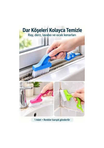 Dip Köşe Kenar Temizleme Fırçası Ve Derz Temizleme Seti