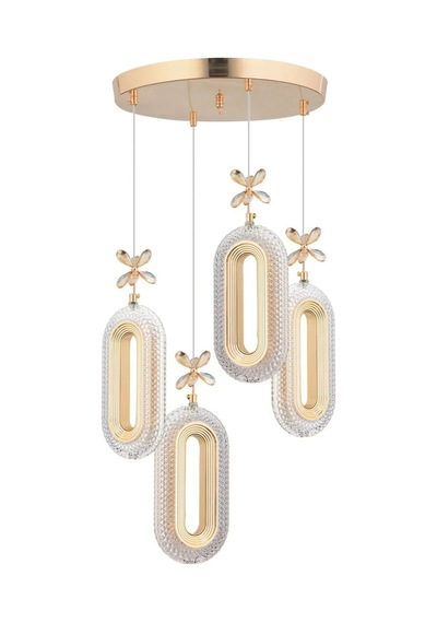 Led 4'lü Gold Kumandalı 3 Renk Ledli Modern Led Avize Altın