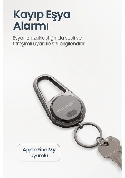 Ven-dens Vd-tag005 Find My Uyumlu Bluetooth Eşya Takip Cihazı, Sesli Kayıp Eşya, Siyah