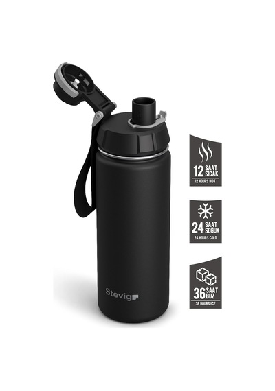 1 Hand Leak-proof Sızdırmaz Çelik Termos 500 Ml Black St-207 Diğer