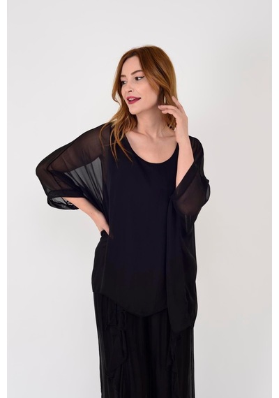 Eren Style Italyan Büyük Beden Uyumlu Astarlı Lastikli Ipek Pantolon 36-50 Beden -9909 Siyah