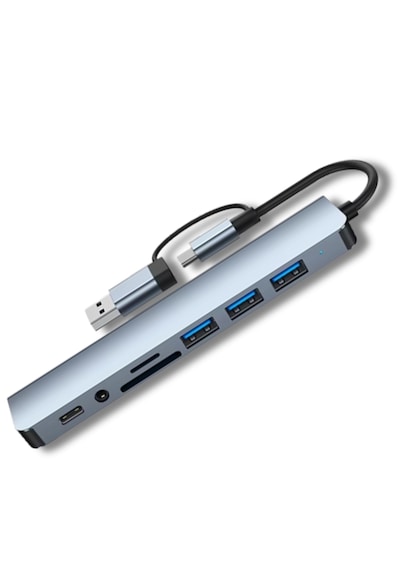 Alfais 6010 8 İn 2 Usb-c & Usb 3.0 Hub Çoklayıcı Usb, Type-c, Sd/tf Ve Aux Çevirici