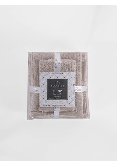 Cumba %100 Pamuk 3 Lü Havlu Takımı - 30x50, 50x90, 70x140 Bej