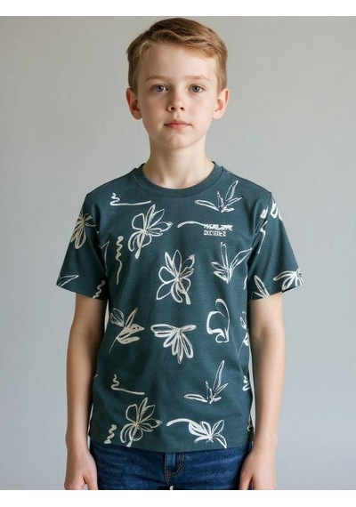 Zekids Erkek Çocuk Pamuklu Desenli Tasarım T-shirt-16770 Renkli