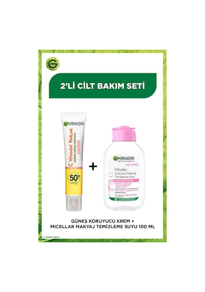 Garnier C Vitamini Parlak Işıltılı Doku Yüz Güneş Kremi SPF50+ 40 ML + Micellar Makyaj Temizleme Suyu 100 ML
