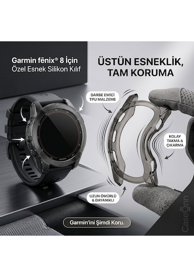 Caseonn Garmin Fenix 8 - 47 Mm, Amoled Kılıf Darbeye Dayanıklı Kasa Koruyucu Esnek Silikon Şeffaf