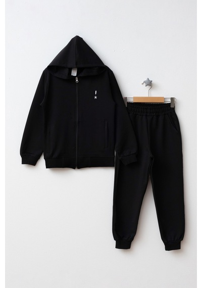 Beniizle Kapüşonlu Fermuarlı Çift Cepli Unisex Eşofman Takımı Siyah