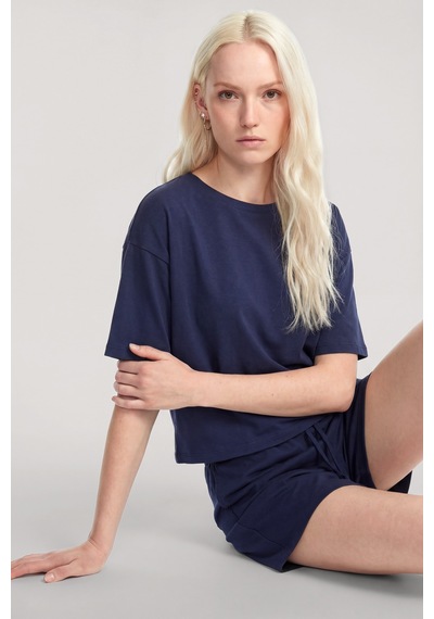 Akbeniz Kısa Kollu Şortlu Pijama Takımı Lacivert