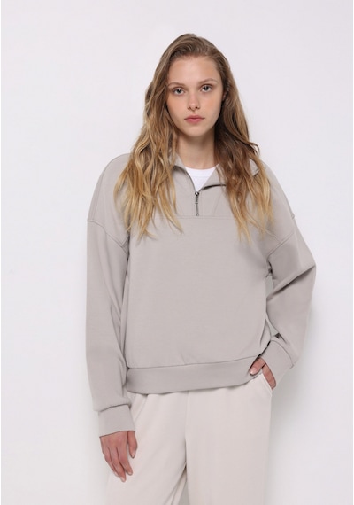 Colin's Colins Regular Fit Fermuarlı Düz Kadın Taş Sweatshirt Cl1076443 Q1.v2 Stn Taş